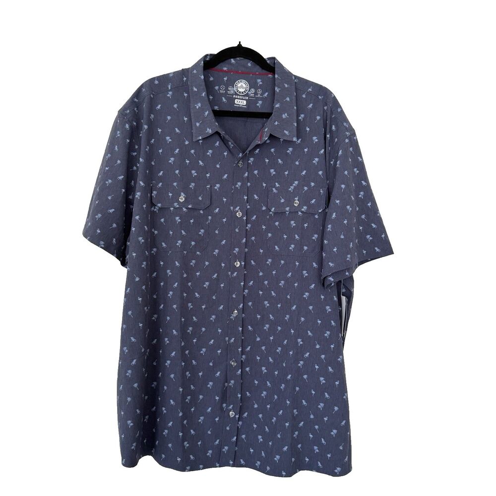 New Flag & Anthem Mens Madeflex Stretch Short Sleeve Button Up Shirt Blue XXXL